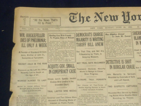1922 JUNE 25 NEW YORK TIMES - WM. ROCKEFELLER DIES - RATHENAU SLAIN - NT 8408