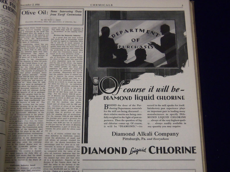 1931 OCT-DEC CHEMICALS MAGAZINE BOUND VOLUME PRICE TRENDS IMPORTS ADS - KD 663