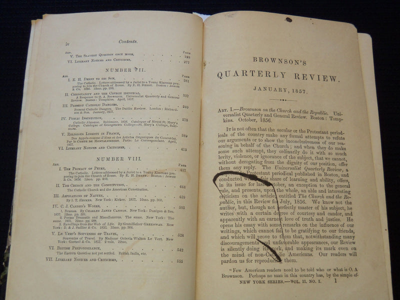 1857 BROWNSON'S QUARTERLY REVIEW MAGAZINE BOUND VOLUME NO. 2 - KD 7808