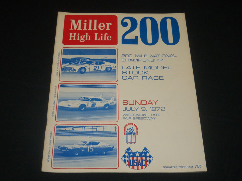 1972 MILLER HIGH LIFE 200 RACE PROGRAM - LATE MODEL STOCK CAR- WISCONSIN- J 5639