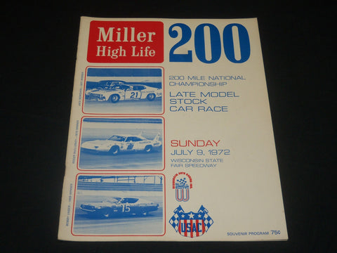 1972 MILLER HIGH LIFE 200 RACE PROGRAM - LATE MODEL STOCK CAR- WISCONSIN- J 5639