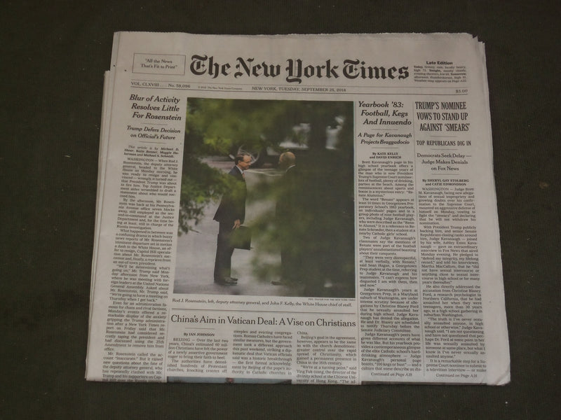 2018 SEPTEMBER 25 NEW YORK TIMES-BRETT KAVANAUGH VOWS TO STAND UP AGAINST SMEARS