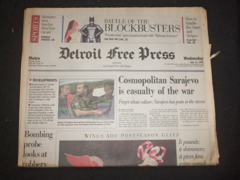 1995 JUNE 14 DETROIT FREE PRESS NEWSPAPER-SARAJEVO CASUALTY OF THE WAR- NP 7636