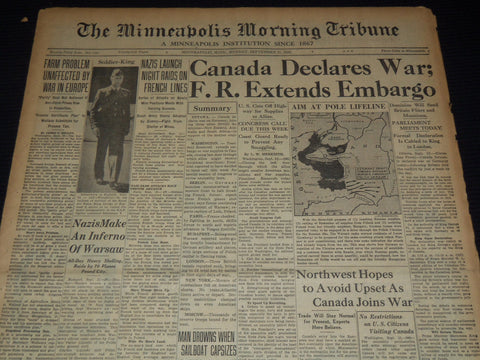 1939 SEPTEMBER 11 MINNEAPOLIS MORNING TRIBUNE - CANADA DECLARES WAR - NT 9527