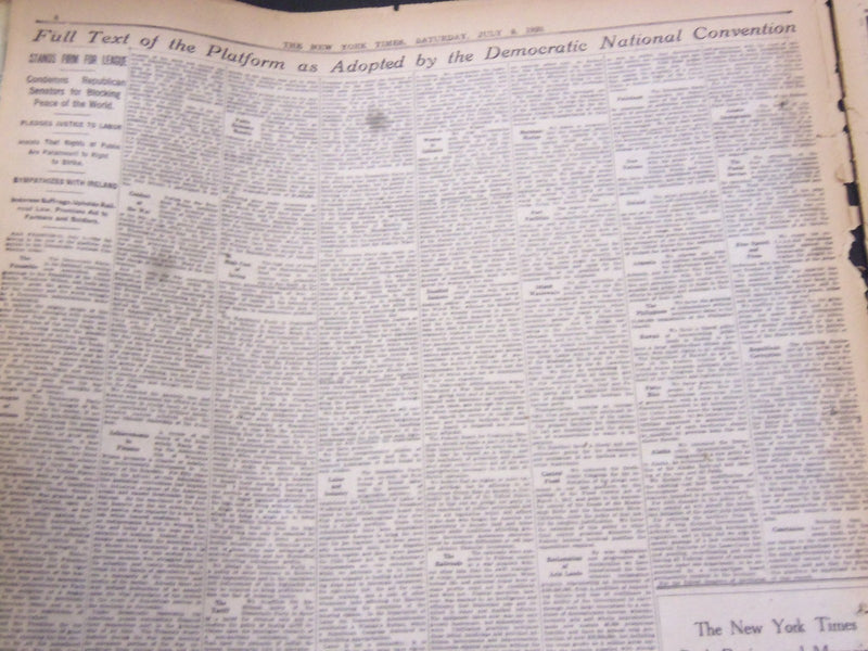 1920 JULY 3 NEW YORK TIMES - M'ADOO LEADS, 289 VOTES ON SECOND BALLOT - NT 5328