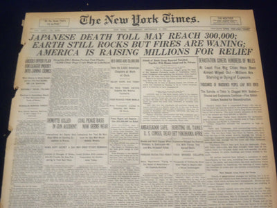 1923 SEP 5 NEW YORK TIMES - JAPANESE DEATH TOLL MAY REACH 300,000 - NT 9349