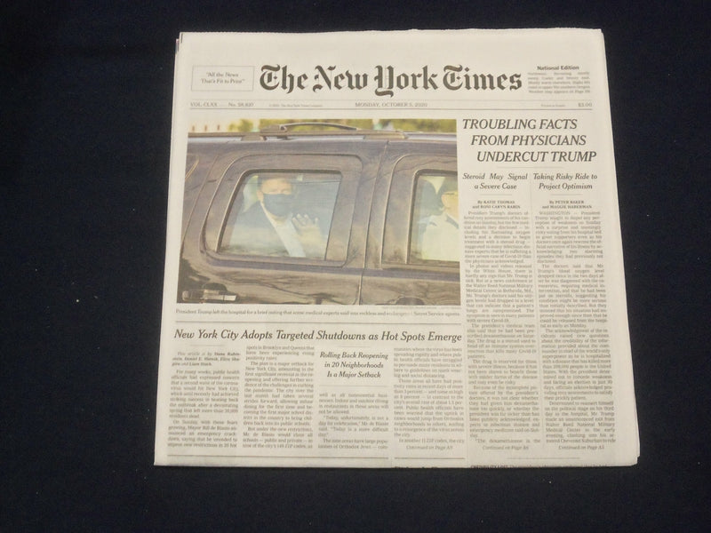 2020 OCTOBER 5 NEW YORK TIMES - TROUBLING FACTS FROM PHYSICIANS UNDERCUT TRUMP