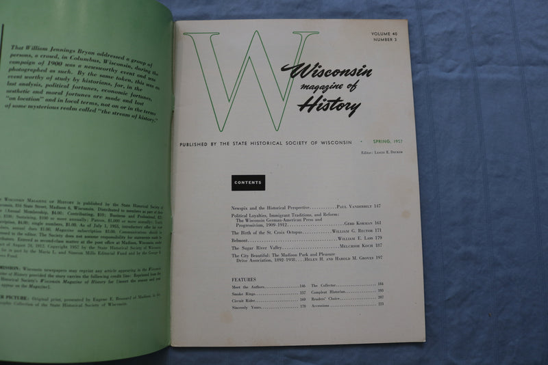 1957-1958 WISCONSIN MAGAZINE OF HISTORY SOFTCOVER BOOKS - LOT 0F 2 - K 715