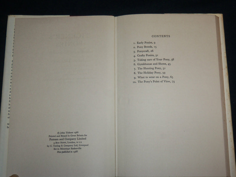 1966 TICKNER'S PONIES HARDCOVER BOOK BY COL. M. O. ANSELL - FIRST EDN - KD 7141