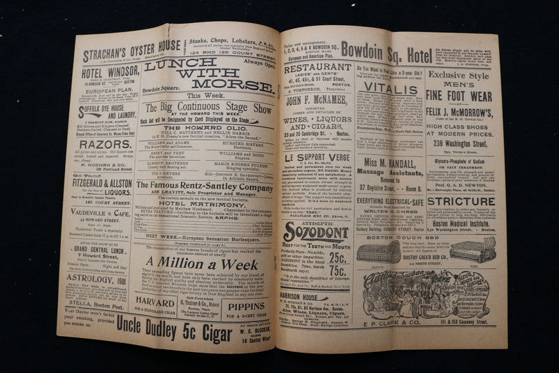 1901 HOWARD ATHENAEUM PROGRAMS - LOT OF 5 - BOSTON, MASSACHUSETTS - K 2275