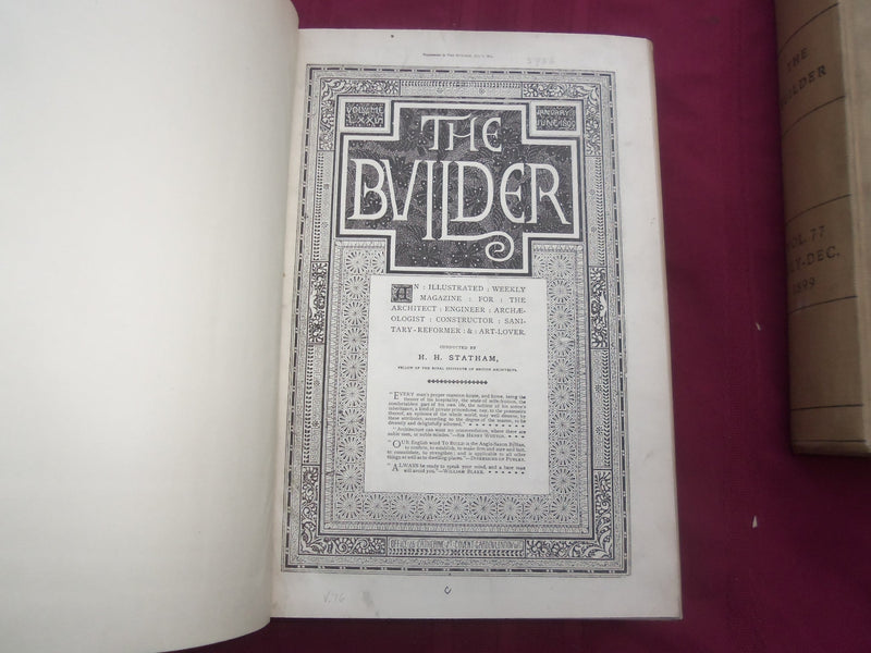 1899 JAN-DEC THE BUILDER U. K. MAGAZINE BOUND VOLUMES - 2 VOLS - FOLD OUTS - C 5