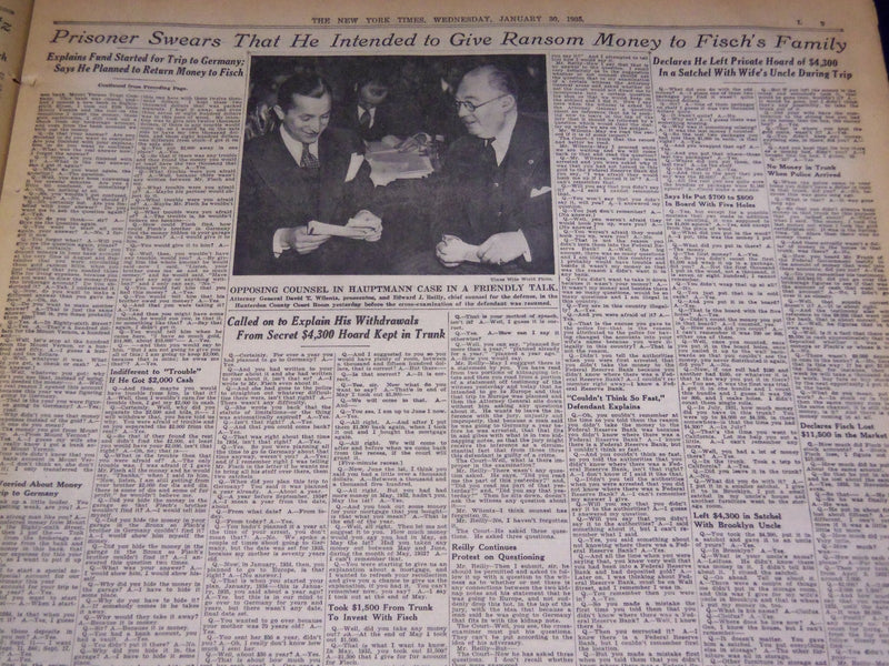 1935 JAN 30 NEW YORK TIMES - HAUPTMANN LETTERS DISCREDIT STORY ON FISCH- NT 1947