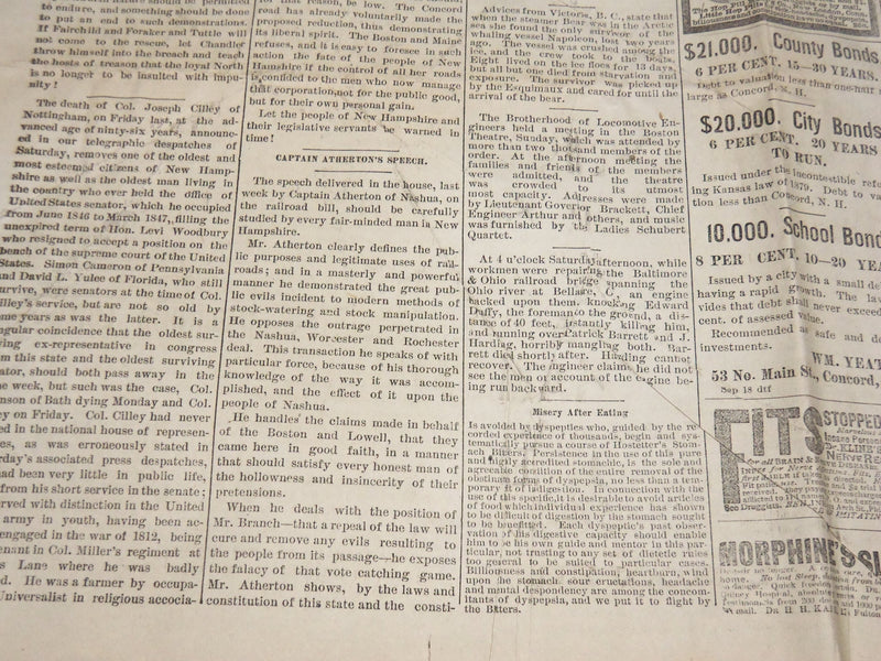 1887 SEPTEMBER 20 DAILY PEOPLE AND PATRIOT NEWSPAPER - CONCORD, NH - NP 3878R