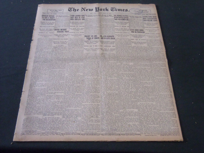 1921 JUNE 10 NEW YORK TIMES - COLONEL GALBRAITH DIES IN AUTO CRASH - NT 5501