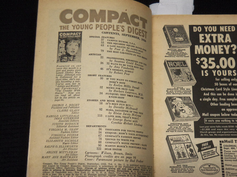 1956 SEPTEMBER COMPACT DIGEST MAGAZINE - SHIRLEY MACLAINE - JAMES DEAN- SP 4862F