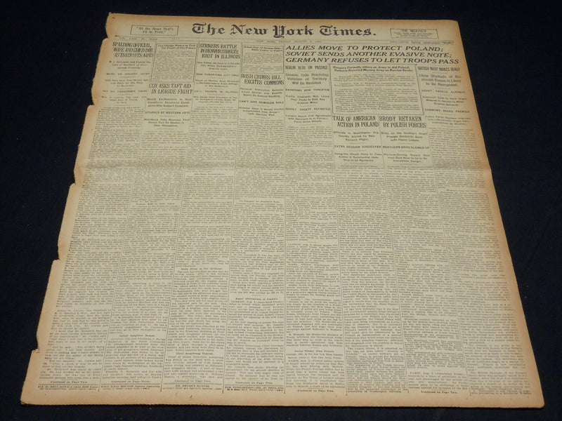 1920 AUGUST 20 NEW YORK TIMES - ALLIES MOVE TO PROTECT POLAND - NT 8543