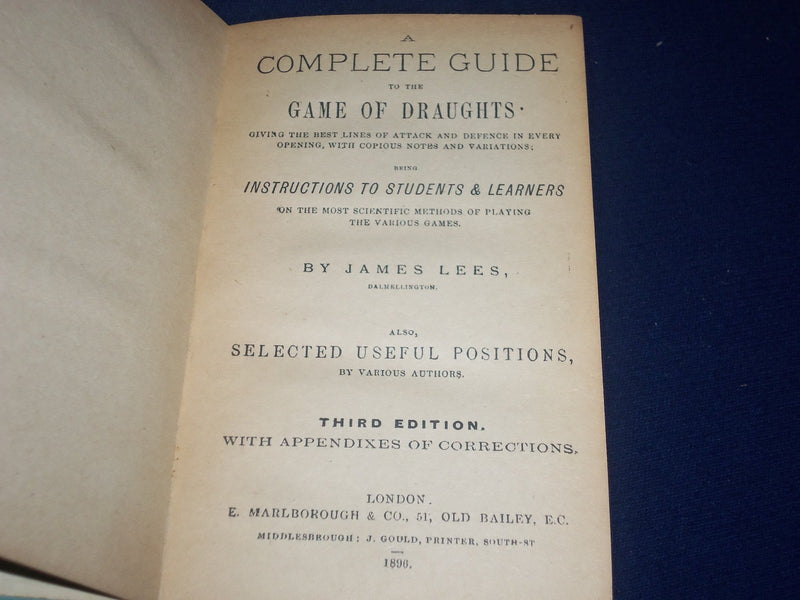 1905 JAMES LEES' GUIDE TO THE GAME OF DRAUGHTS - 3RD EDITION - KD 926I