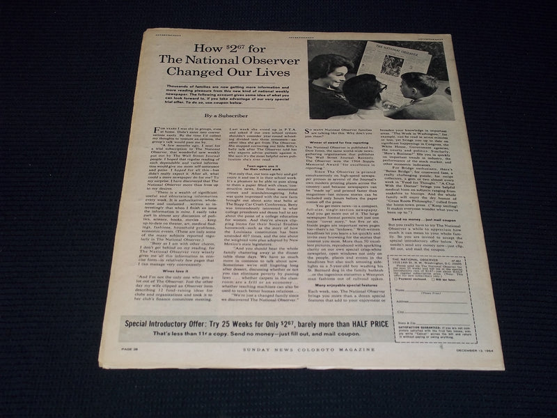 1964 DECEMBER 13 SUNDAY NEW YORK NEWS COLOROTO MAGAZINE - CHRISTMAS - E 13038