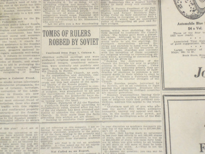 1922 JUNE 9 NEW YORK TIMES - TOMBS OF RULERS ROBBED BY SOVIET - NT 8396
