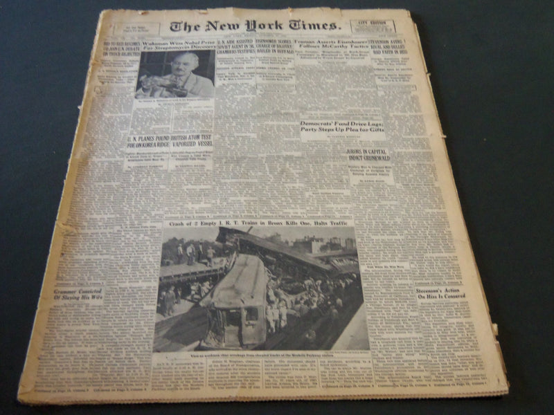 1952 OCT 24 NEW YORK TIMES - WAKSMAN WINS NOBEL PRIZE FOR STREPTOMYEIN - NT 5788