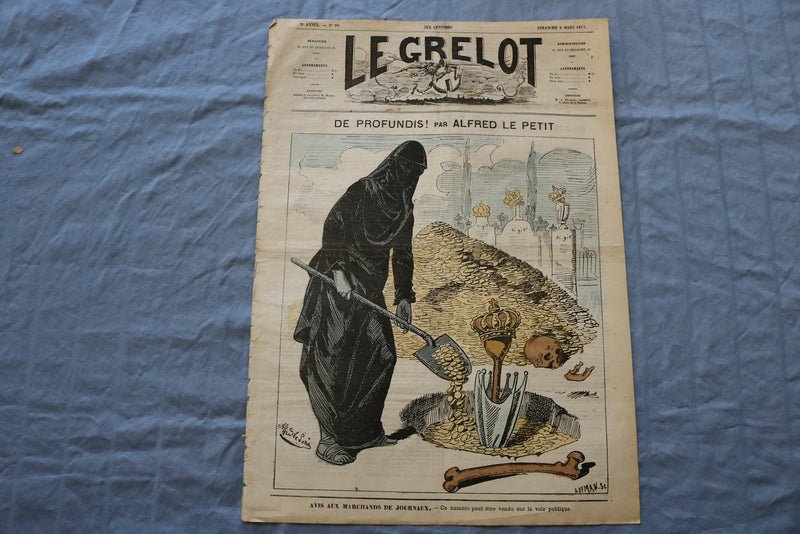 1873 MARCH 2 LE GRELOT NEWSPAPER-DEPROFUNDIS! -ALFRED LE PETIT- FRENCH - NP 8614