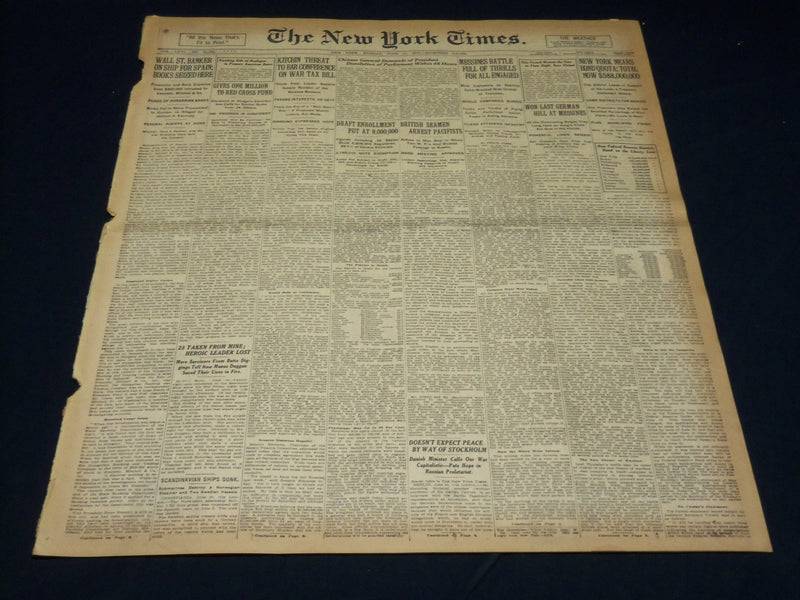 1917 JUNE 11 NEW YORK TIMES NEWSPAPER - NEW YORK NEARS BOND QUOTA - NT 7792