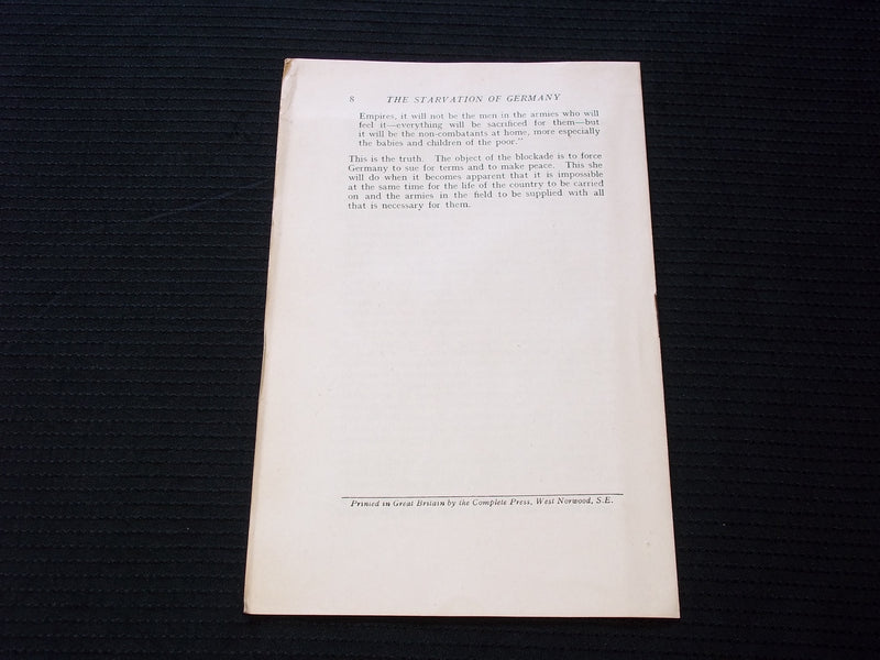 1917 THE STARVATION OF GERMANY SOFTCOVER BOOK BY J. W. HEADLAM - J 7144