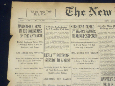 1922 JUNE 20 NEW YORK TIMES - MAROONED A YEAR IN THE ANTARTIC - NT 8413