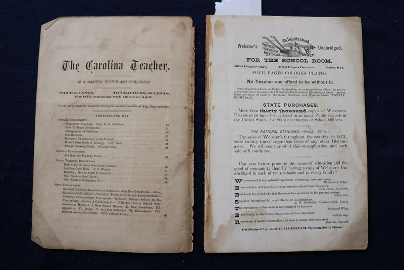 1876 MAY THE CAROLINA TEACHER SOFTCOVER BOOK - K 1391