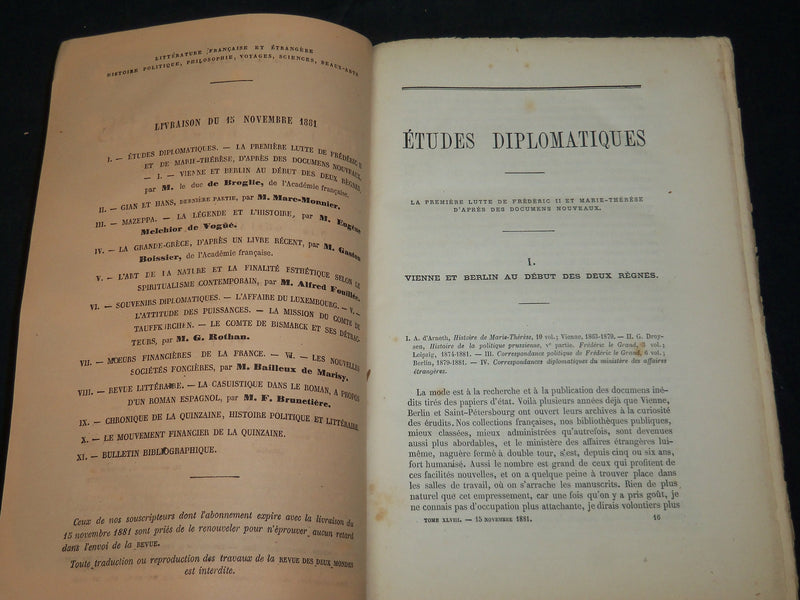 1881 REVUE DES DEUX MONDES FRENCH MAGAZINE LOT OF 2 ISSUES - WR 106G
