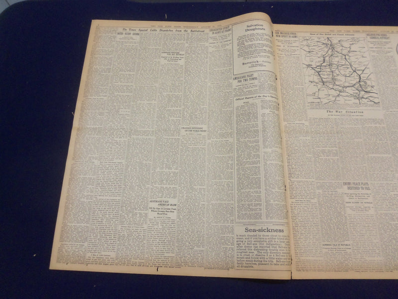 1918 AUGUST 28 NEW YORK TIMES - GERMANS FORCED BACK, FRENCH TAKE ROYE - NT 9198