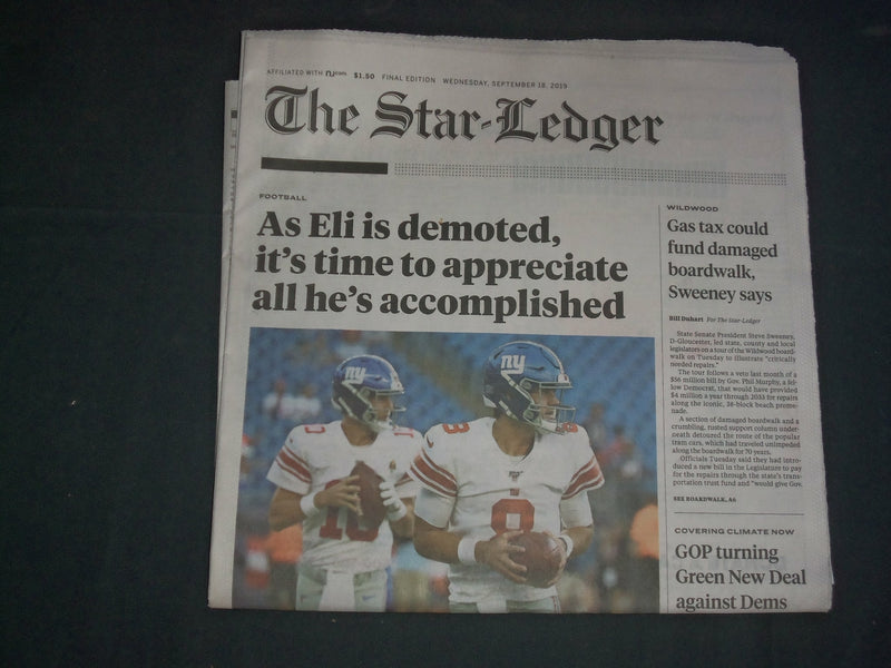 2019 SEPTEMBER 18 THE STAR-LEDGER NEWSPAPER - ELI MANNING LOSES STARTING JOB