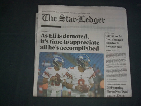 2019 SEPTEMBER 18 THE STAR-LEDGER NEWSPAPER - ELI MANNING LOSES STARTING JOB