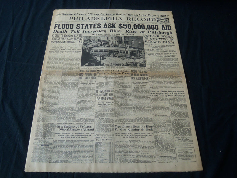 1936 MARCH 23 PHILADELPHIA RECORD NEWSPAPER - FLOOD STATES ASK FOR AID - NT 7250
