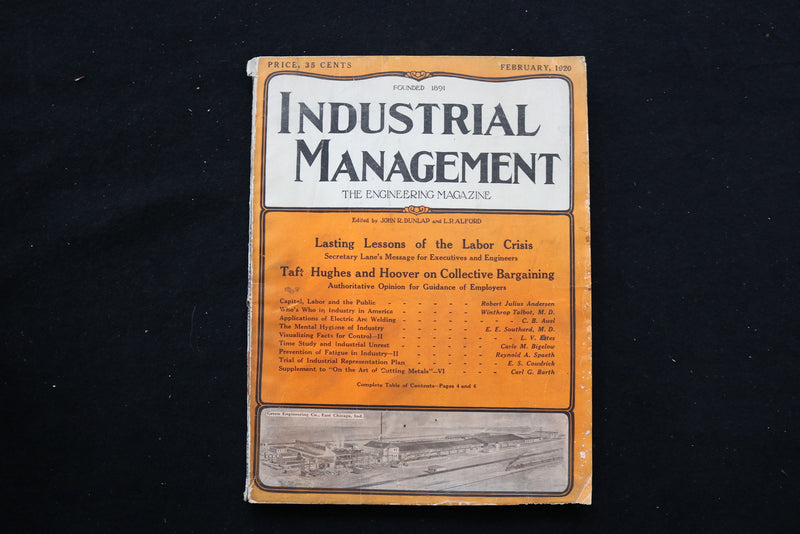 1920 FEBRUARY INDUSTRIAL MANAGEMENT MAGAZINE - LABOR CRISIS COVER - E 10638