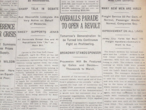 1920 APRIL 23 NEW YORK TIMES - OVERALLS PARADE TO OPEN A REVOLT - NT 8296
