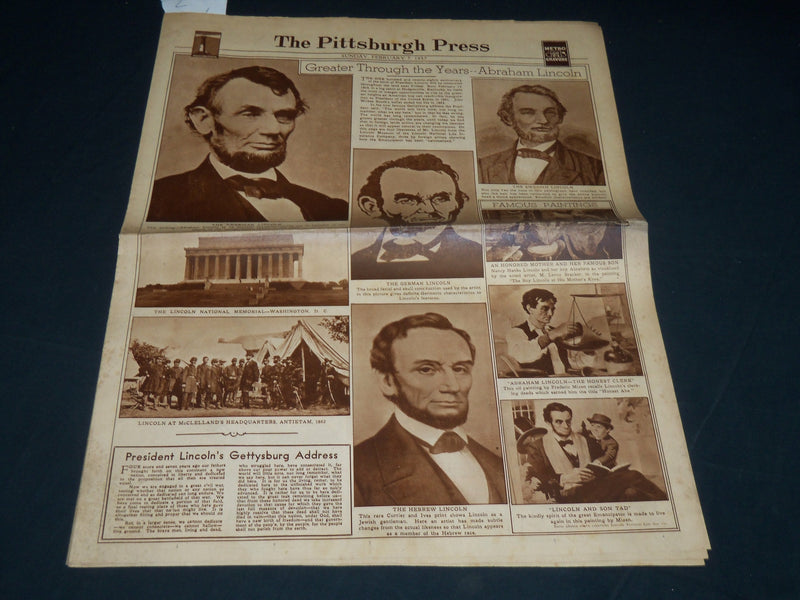 1937 FEB 7 THE PITTSBURGH PRESS SUNDAY METRO GRAVURE - ABRAHAM LINCOLN - NP 4536