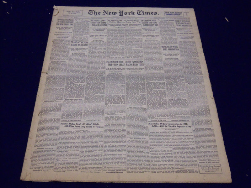 1940 APR 7 NEW YORK TIMES NEWSPAPER - NORWAY SEES WAR IF NOT RESPECTED - NT 47