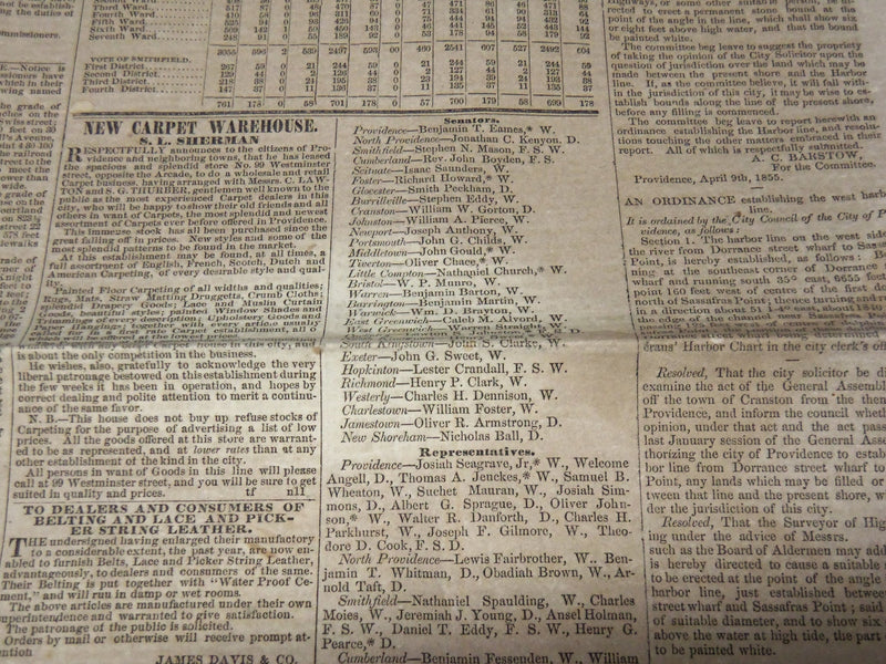 1855 APRIL 11 THE PROVIDENCE DAILY JOURNAL NEWSPAPER - THE ELECTION - NP 3877D