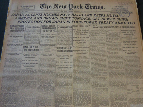 1921 DECEMBER 16 NEW YORK TIMES - JAPAN ACCEPTS HUGHES NAVY RATIO - NT 6476