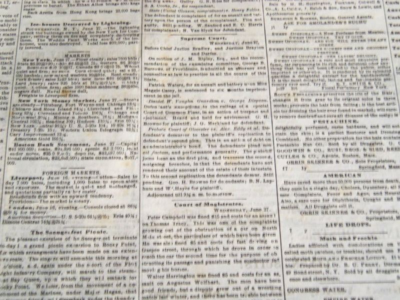 1866 JUNE 27 & 28 PROVIDENCE DAILY JOURNAL NEWSPAPER LOT OF 2 - NP 614F