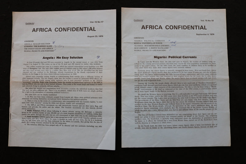 1974 AFRICA CONFIDENTIAL NEWSLETTER - LOT OF 20 - K 2410