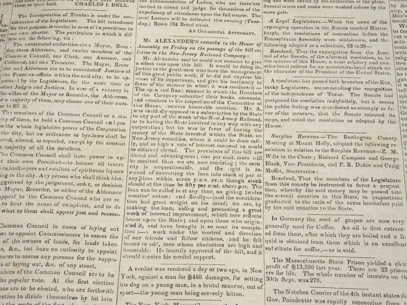 1837 NEWARK DAILY ADVERTISER NEWSPAPER LOT OF 2 ISSUES - NEW JERSEY - NP 4864