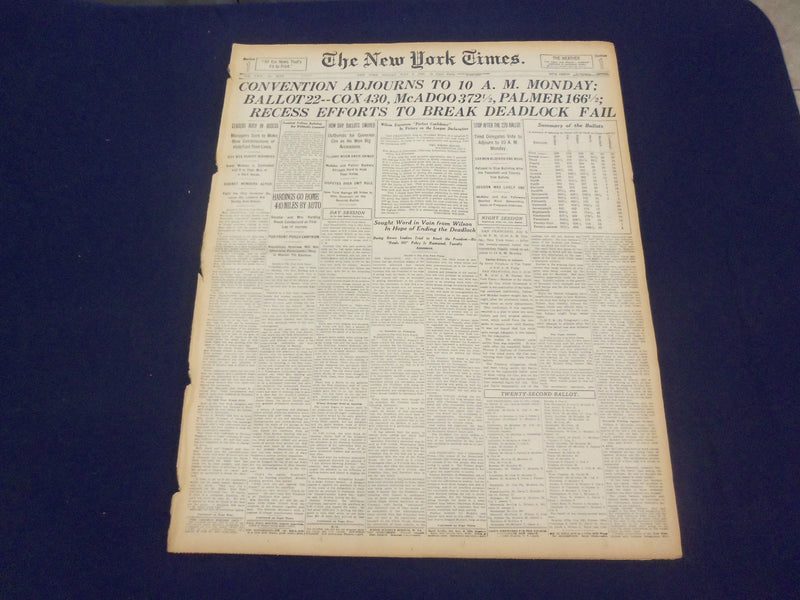 1920 JULY 4 NEW YORK TIMES - CONVENTION ADJOURNS TO 10 A.M. MONDAY - NT 9320