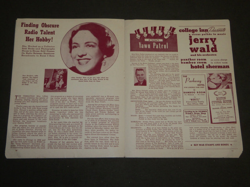 1943 OUR TOWN CHICAGO'S OWN MAGAZINE LOT OF 2 - DEMARCO - PITTS - J 3517