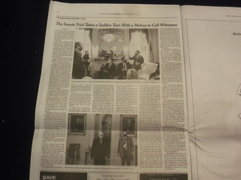 2021 FEB 14 NEW YORK TIMES - TRIAL TAKES TURN ON TRUMP'S WORDS AS RIOTERS STRUCK