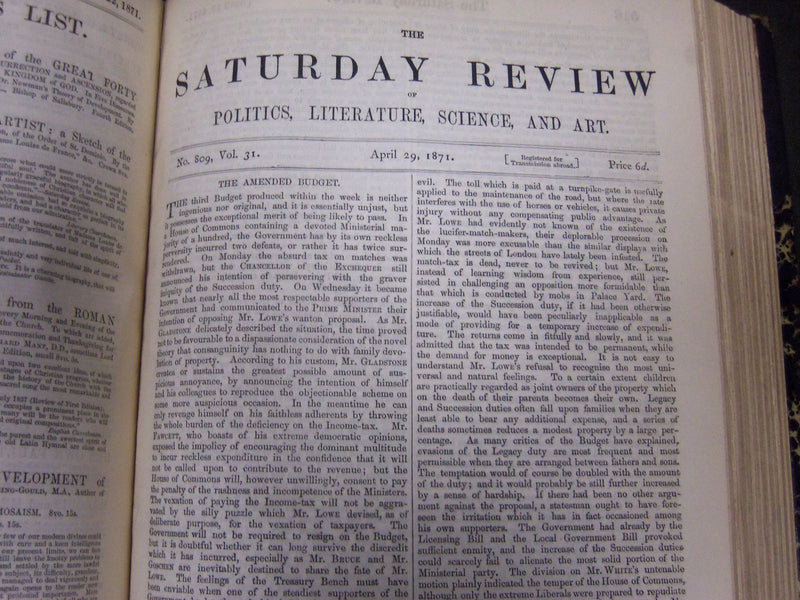 1871 JANUARY-JUNE SATURDAY REVIEW BOUND VOLUME - PUBLISHED IN LONDON - R 1146