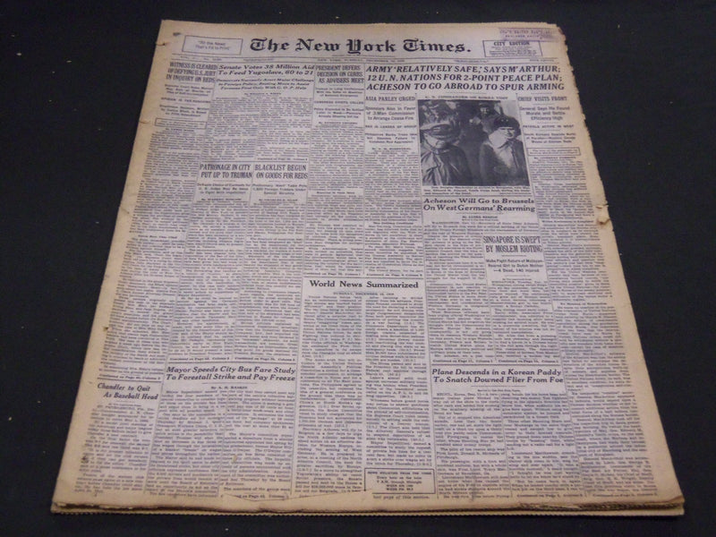 1950 DECEMBER 12 NEW YORK TIMES - ARMY SAFE SAYS M'ARTHUR - NT 4301