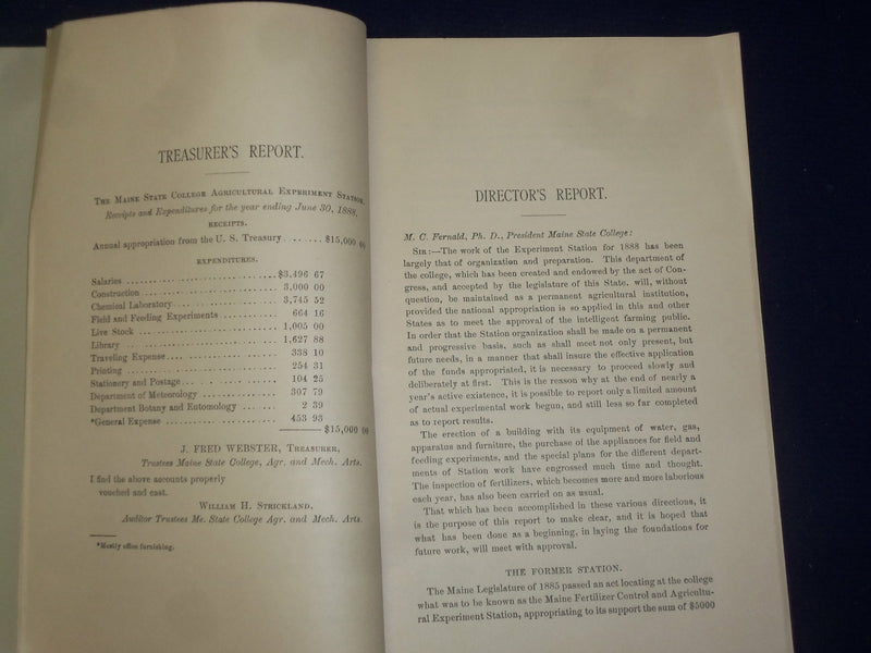 1888 MAINE STATE COLLEGE ANNUAL REPORT - PART II - J 4449
