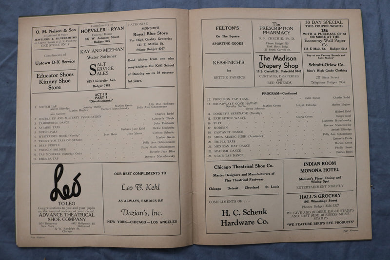 1939 LEO KEHL DANCERS PRESENT TALK OF THE TOWN PROGRAM - WISCONSIN - K 3225